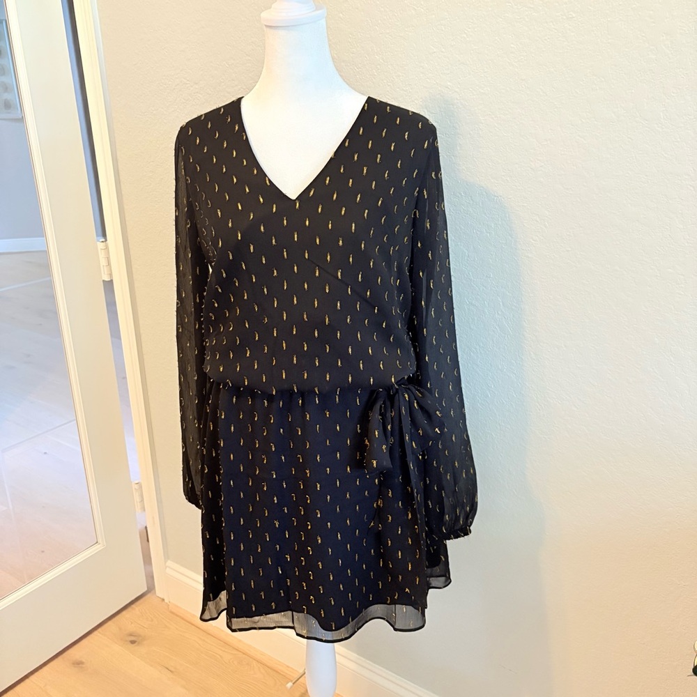 White House Black Market Black Dress with Gold Accents
